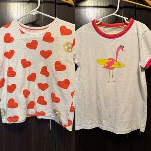 Mini Boden 2 girls tees lot sz 9/10 hearts and surfing flamingo